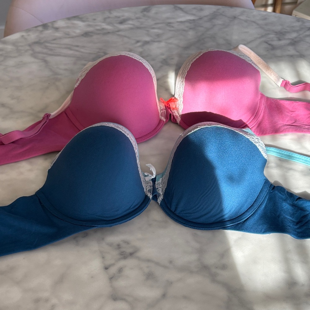 Victoria's Secret Pink and Blue Bras with Lace Detail
